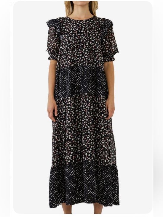 Free the Roses Dresses & Skirts - Free the roses black floral polka dot tiered maxi dress BNWOT size large